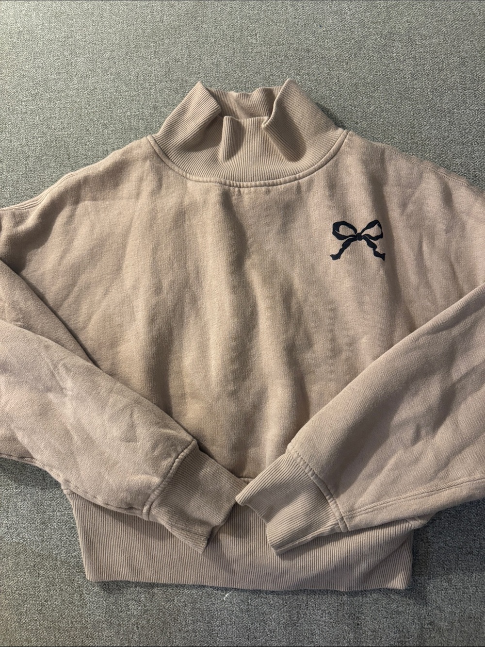 5/$15- Women’s Taupe Turtleneck Sweater with Bow Embroidery